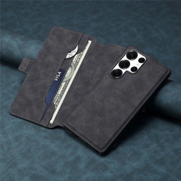 DENIOR B06 For Samsung Galaxy S25 Ultra Case Magnetic Detachable Wallet Stand Leather + TPU Phone Cover - Black - 7
