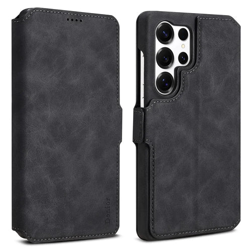 DENIOR B07 For Samsung Galaxy S24 Ultra Case Leather + PC Magnetic Detachable Wallet Phone Cover - Black - 1