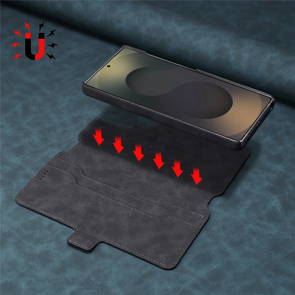 DENIOR B07 For Samsung Galaxy S24 Ultra Case Leather + PC Magnetic Detachable Wallet Phone Cover - Black - 5