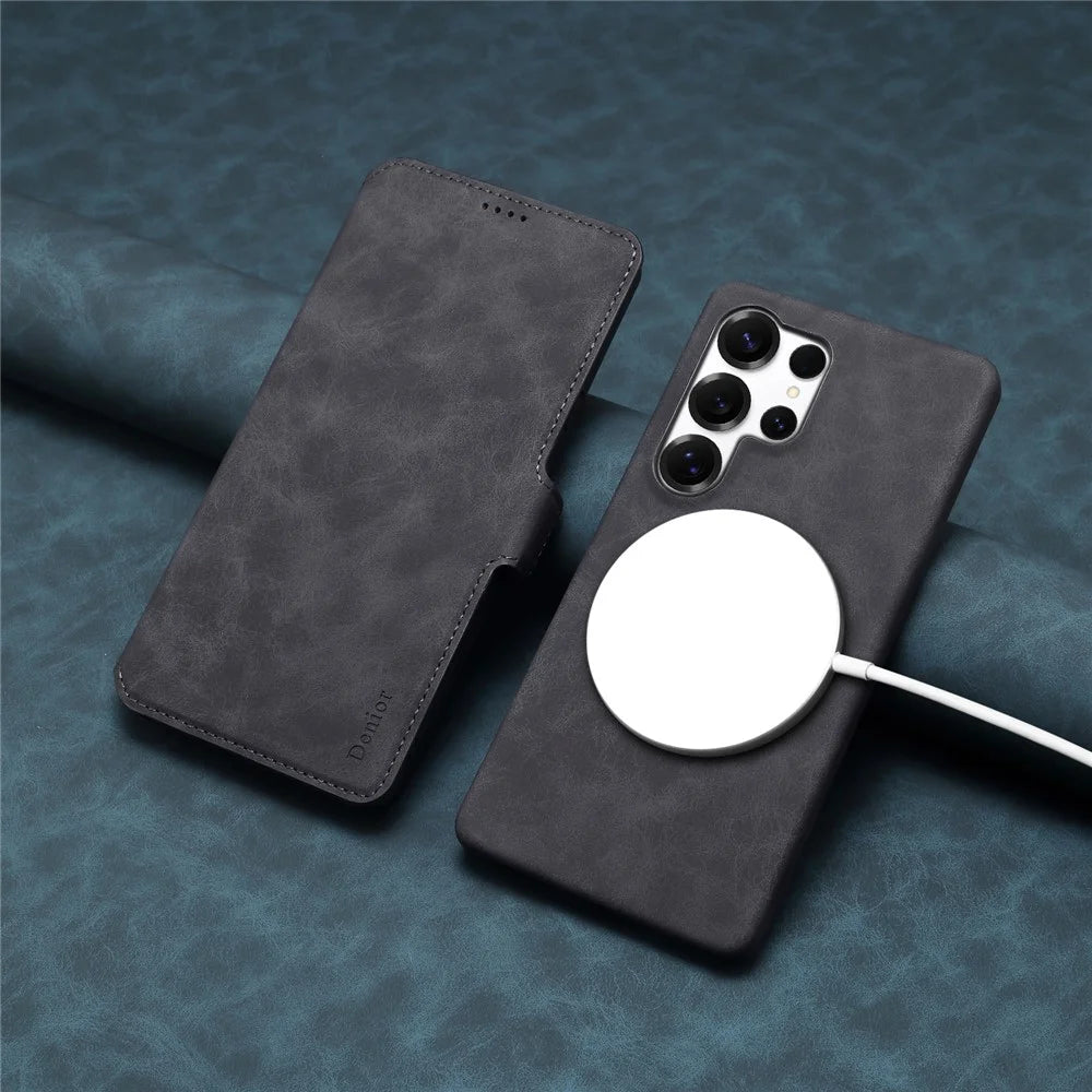 DENIOR B07 For Samsung Galaxy S25 Ultra Case Leather + PC Magnetic Detachable Wallet Phone Cover - Black - 4