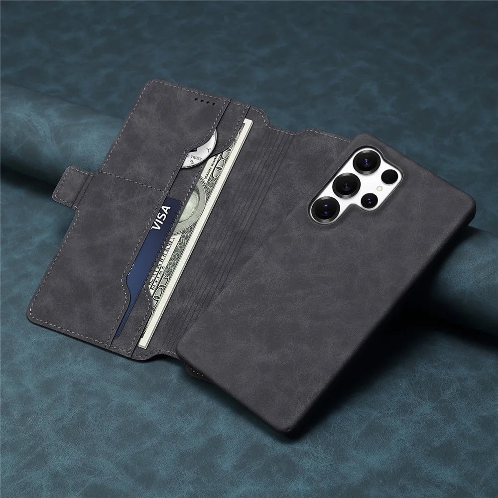 DENIOR B07 For Samsung Galaxy S25 Ultra Case Leather + PC Magnetic Detachable Wallet Phone Cover - Black - 7