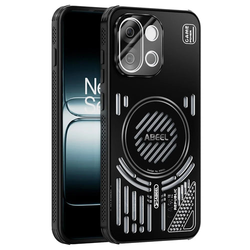 ABEEL For OnePlus 13T 5G Magnetic Case Aluminium Alloy + PC + TPU Hollow Heat Dissipation Phone Cover - Black - 1