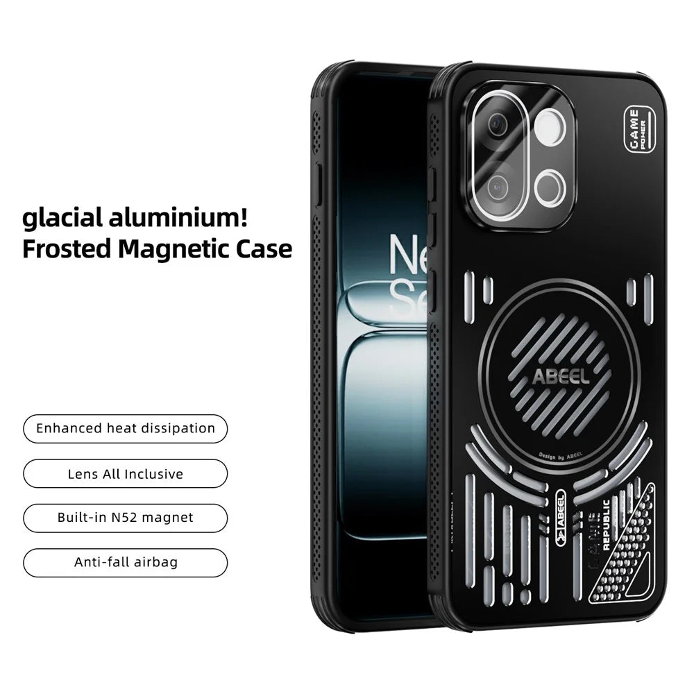 ABEEL For OnePlus 13T 5G Magnetic Case Aluminium Alloy + PC + TPU Hollow Heat Dissipation Phone Cover - Black - 2
