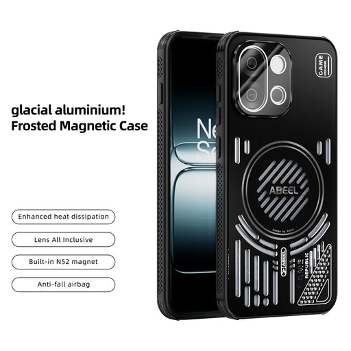ABEEL For OnePlus 13T 5G Magnetic Case Aluminium Alloy + PC + TPU Hollow Heat Dissipation Phone Cover - Black - 2
