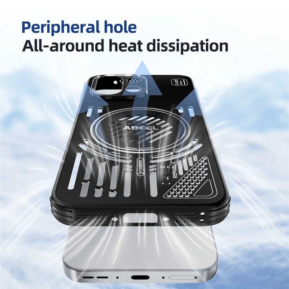 ABEEL For OnePlus 13T 5G Magnetic Case Aluminium Alloy + PC + TPU Hollow Heat Dissipation Phone Cover - Black - 5