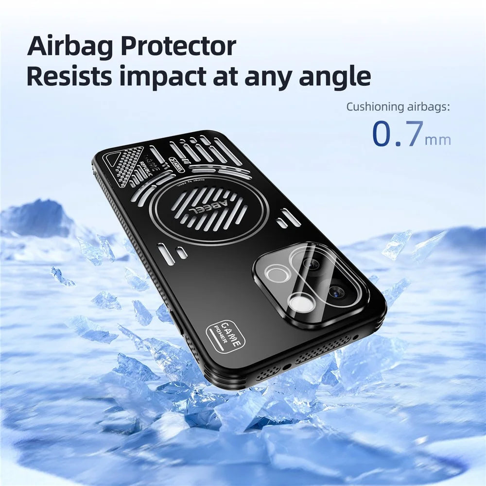 ABEEL For OnePlus 13T 5G Magnetic Case Aluminium Alloy + PC + TPU Hollow Heat Dissipation Phone Cover - Black - 6