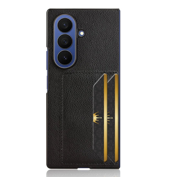 For Samsung Galaxy Z Fold7 5G Case Card Holder Litchi Texture Leather + PC Phone Cover - Black - 2