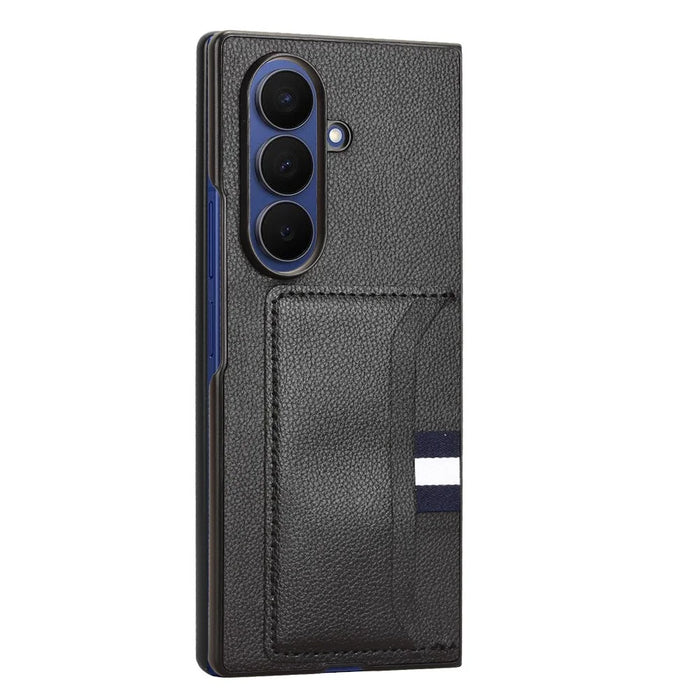 For Samsung Galaxy Z Fold7 5G Case Card Holder Litchi Texture Leather + PC Phone Cover - Black - 3