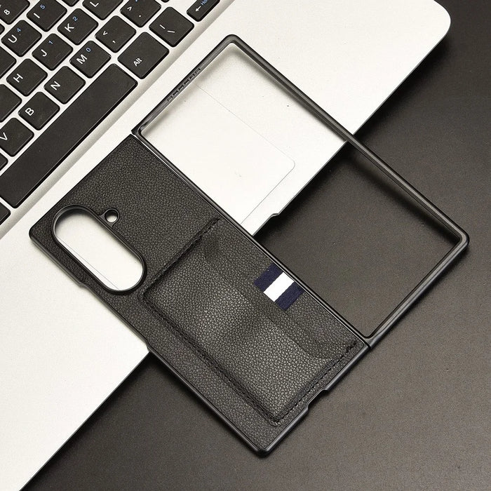For Samsung Galaxy Z Fold7 5G Case Card Holder Litchi Texture Leather + PC Phone Cover - Black - 7