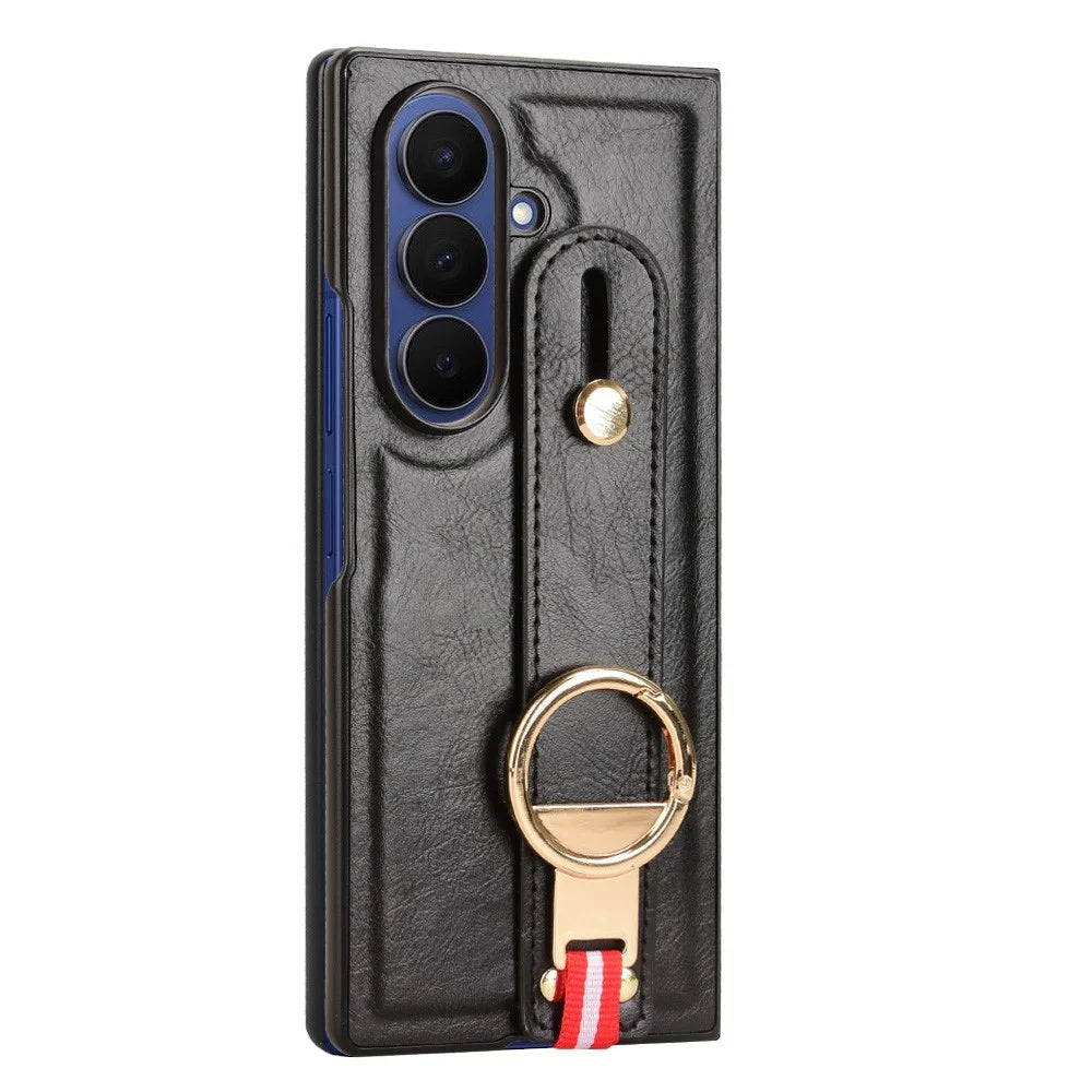 For Samsung Galaxy Z Fold7 5G Case Wristband Kickstand Leather + PC + TPU Phone Cover with Bottle Opener - Black - 3