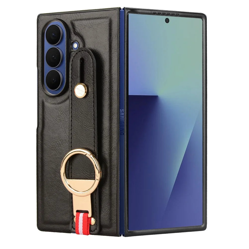 For Samsung Galaxy Z Fold7 5G Case Wristband Kickstand Leather + PC + TPU Phone Cover with Bottle Opener - Black - 4