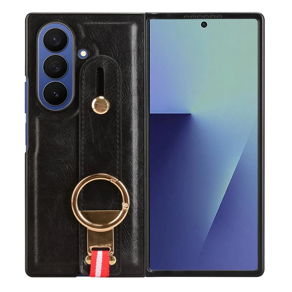 For Samsung Galaxy Z Fold7 5G Case Wristband Kickstand Leather + PC + TPU Phone Cover with Bottle Opener - Black - 5