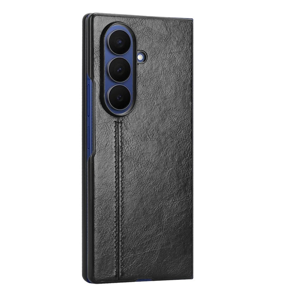 For Samsung Galaxy Z Fold7 5G Case Stitching Line PU Leather Coated PC Phone Cover - Black - 3