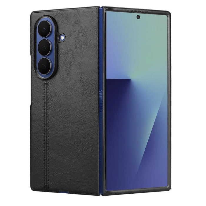 For Samsung Galaxy Z Fold7 5G Case Stitching Line PU Leather Coated PC Phone Cover - Black - 4