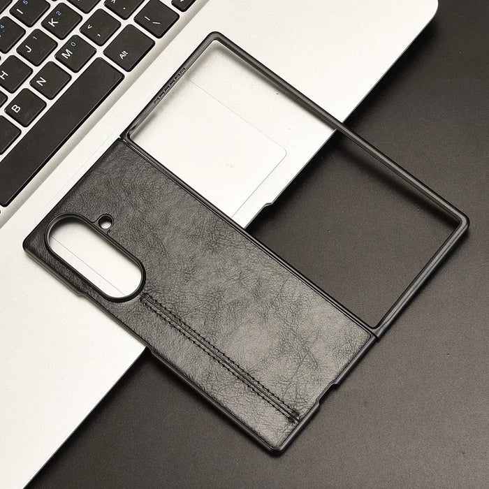 For Samsung Galaxy Z Fold7 5G Case Stitching Line PU Leather Coated PC Phone Cover - Black - 7