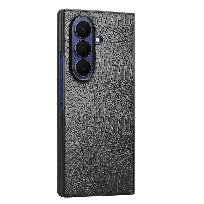 For Samsung Galaxy Z Fold7 5G Case Crocodile Texture Leather Coated Hard PC Phone Cover - Black - 3