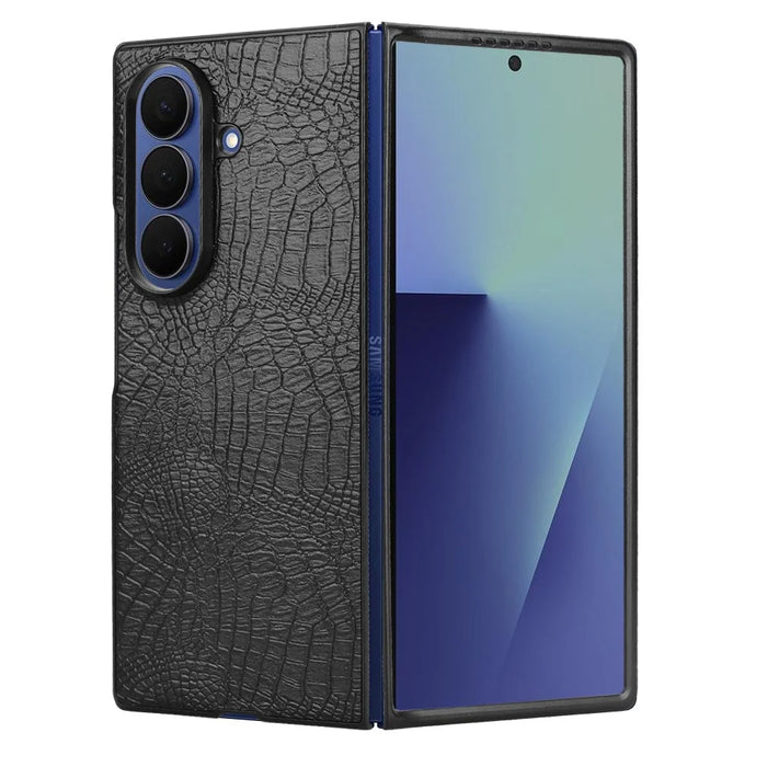For Samsung Galaxy Z Fold7 5G Case Crocodile Texture Leather Coated Hard PC Phone Cover - Black - 4