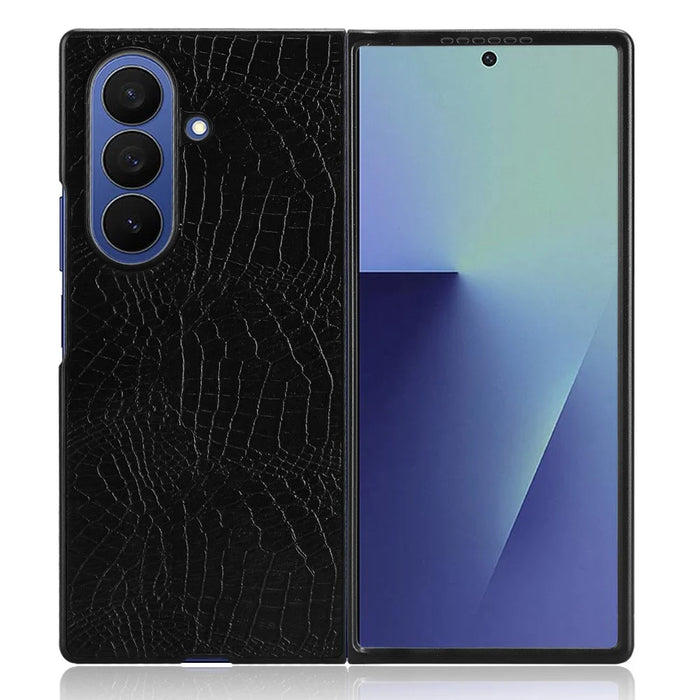 For Samsung Galaxy Z Fold7 5G Case Crocodile Texture Leather Coated Hard PC Phone Cover - Black - 5