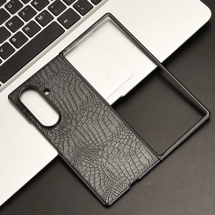 For Samsung Galaxy Z Fold7 5G Case Crocodile Texture Leather Coated Hard PC Phone Cover - Black - 7