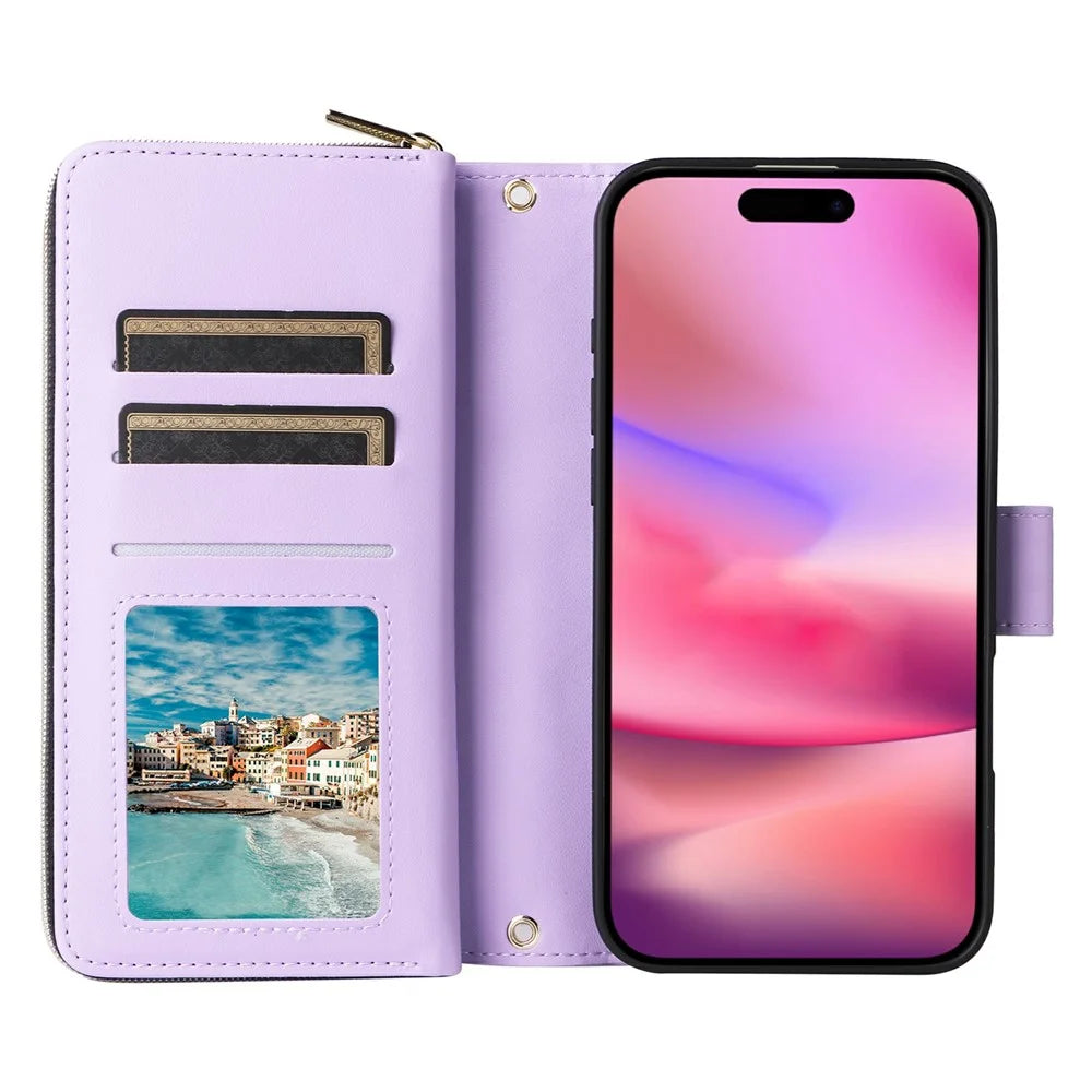 For iPhone 17 Case Zipper Wallet Rhombus PU Leather Crossbody Phone Cover - Purple - 2