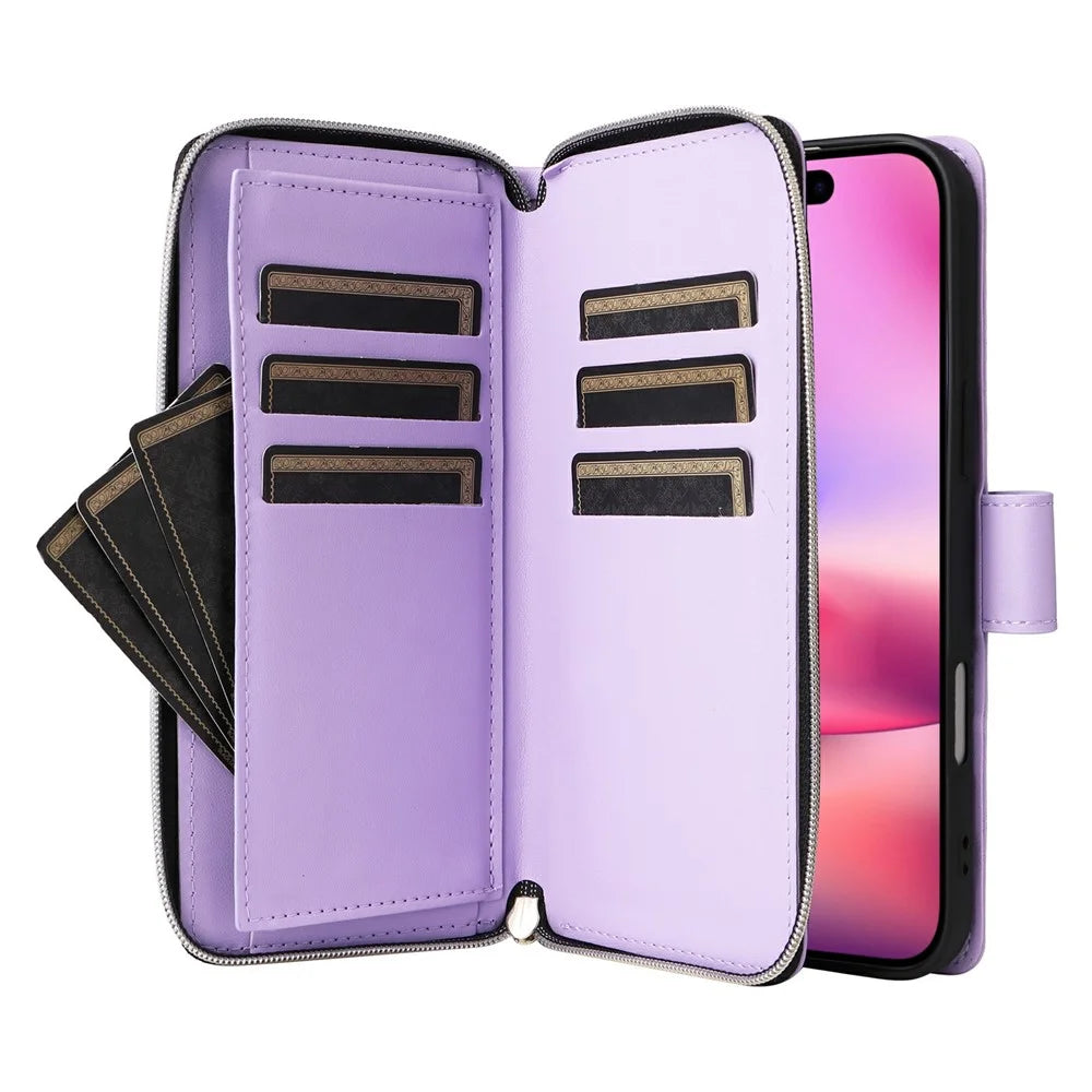 For iPhone 17 Case Zipper Wallet Rhombus PU Leather Crossbody Phone Cover - Purple - 3