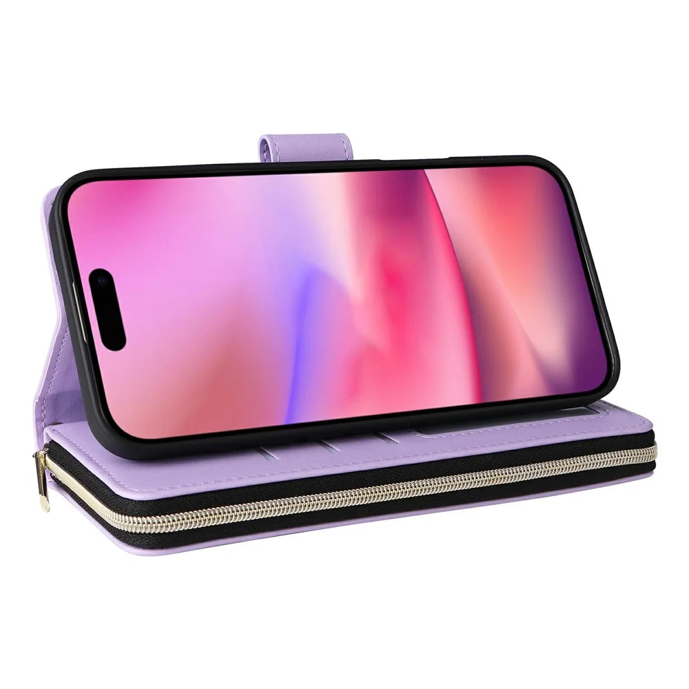 For iPhone 17 Case Zipper Wallet Rhombus PU Leather Crossbody Phone Cover - Purple - 4