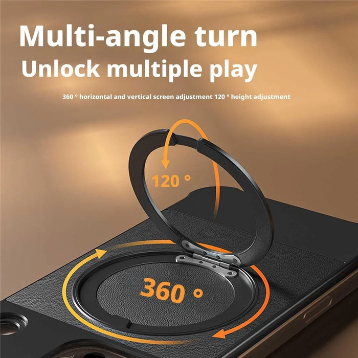 For iPhone 14 Pro Max Magnetic Case with Kickstand Borderless PU + Metal Drop Proof Phone Back Cover - Black - 7
