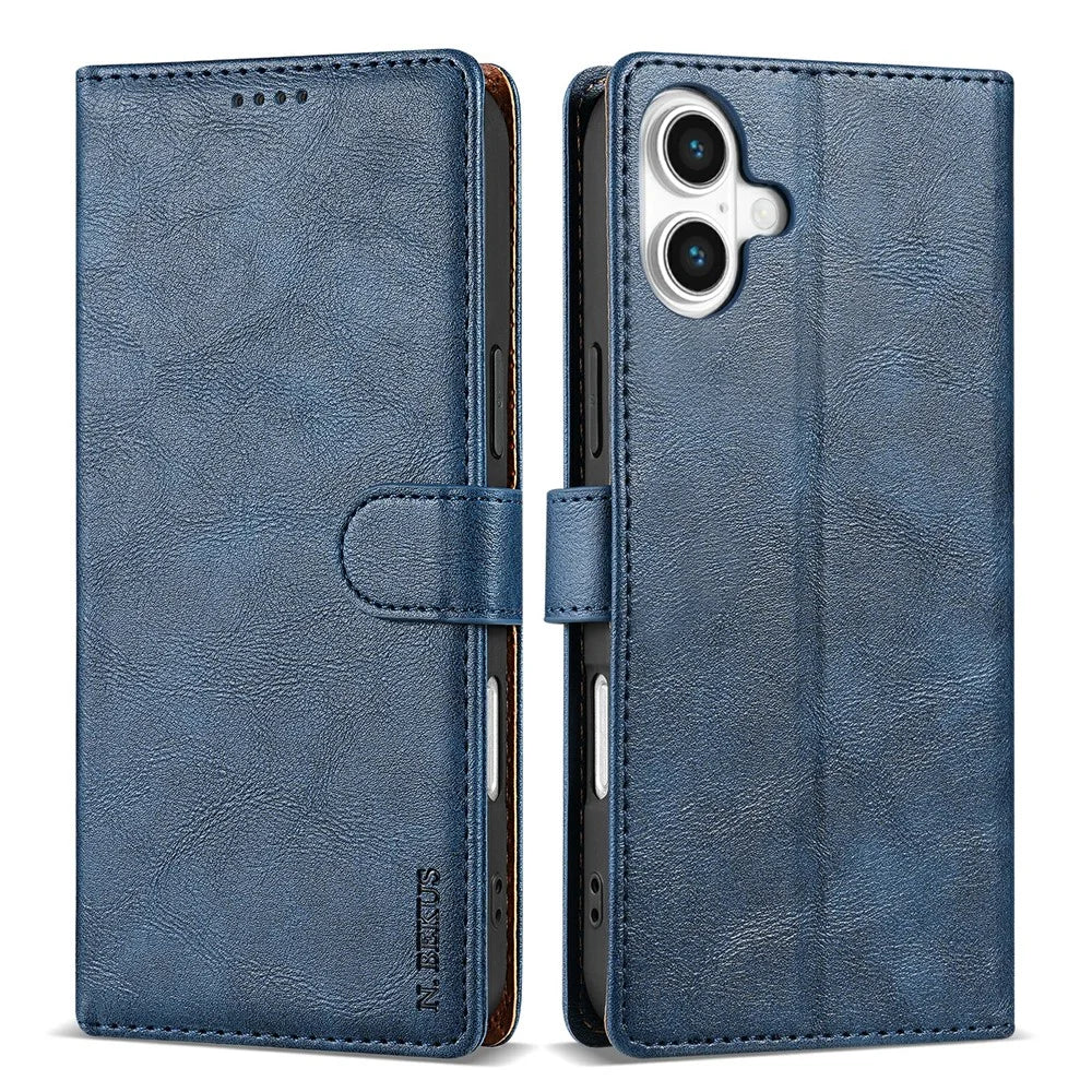 N.BEKUS CSJ-001 For iPhone 17 Stand Case PU Leather Wallet Phone Cover - Blue - 1