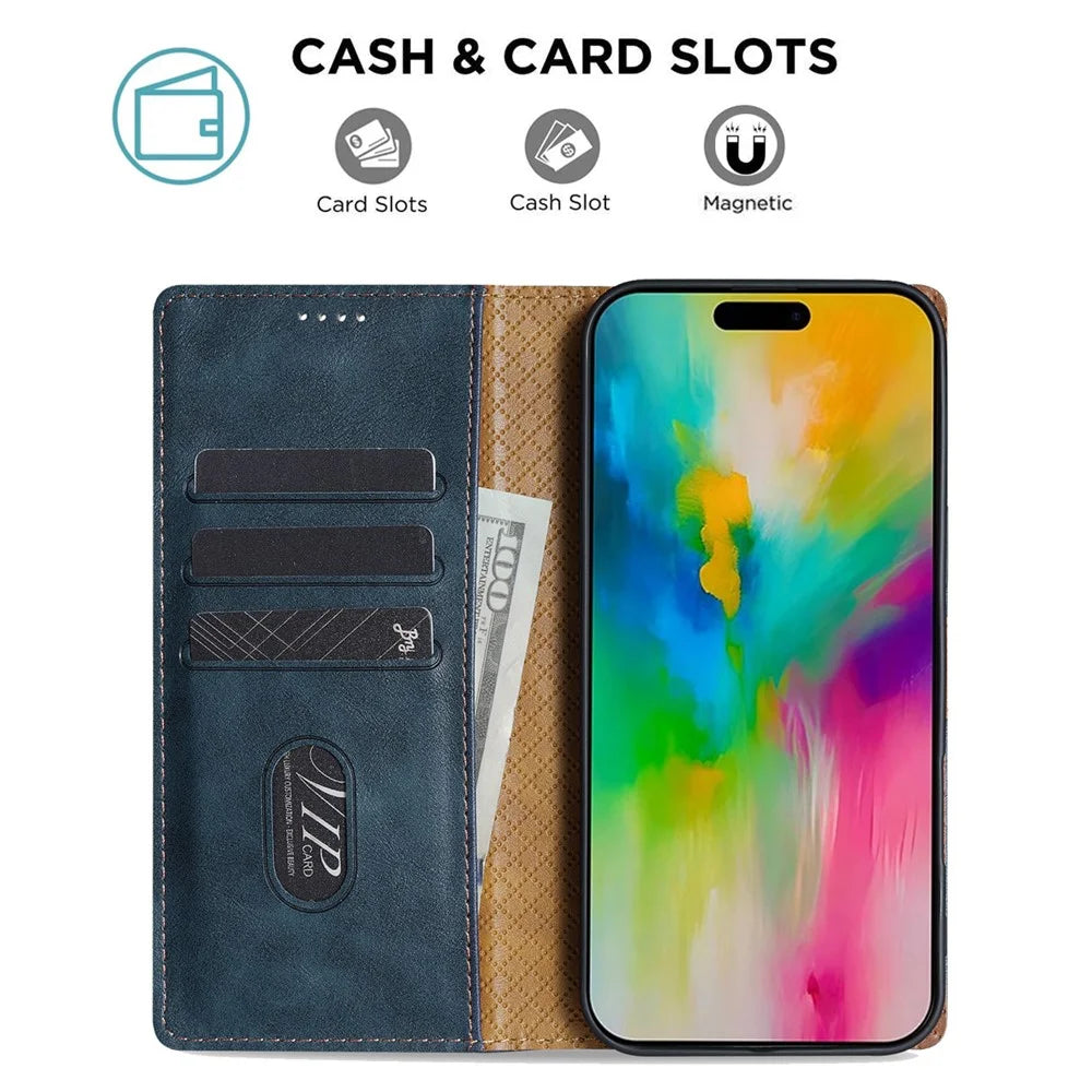 N.BEKUS CSJ-001 For iPhone 17 Stand Case PU Leather Wallet Phone Cover - Blue - 4