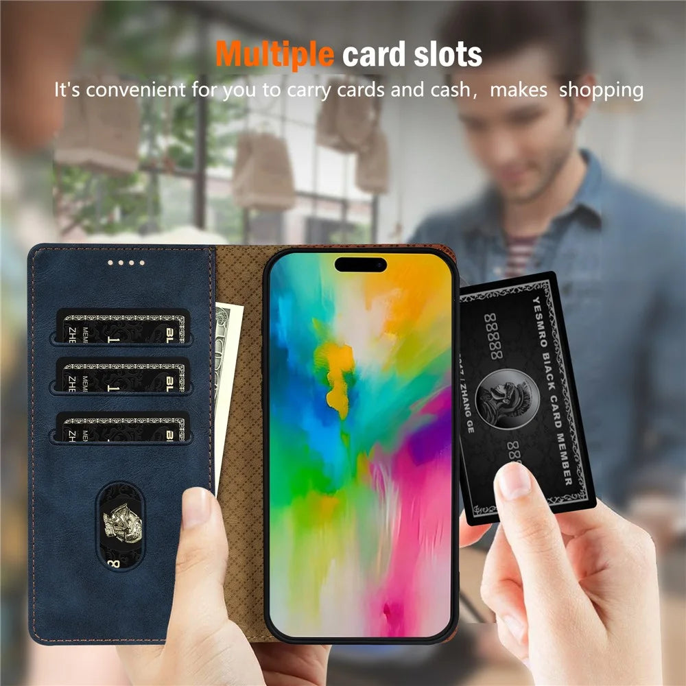 N.BEKUS CSJ-001 For iPhone 17 Stand Case PU Leather Wallet Phone Cover - Blue - 5