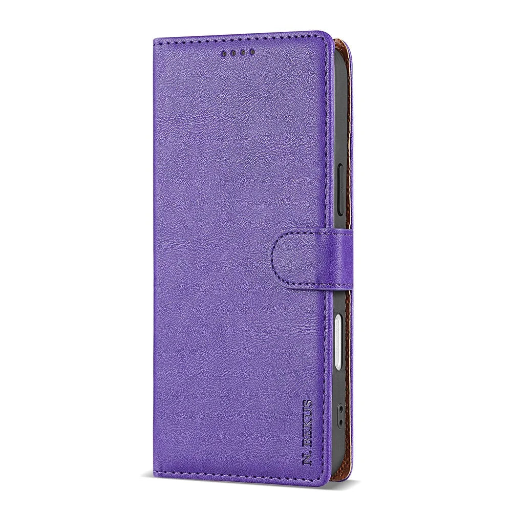 N.BEKUS CSJ-001 For iPhone Air Stand Case PU Leather Wallet Phone Cover - Purple - 5