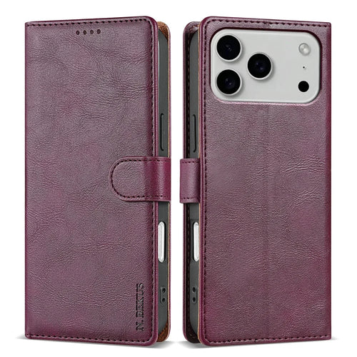 N.BEKUS CSJ-001 For iPhone 18 Pro Max / 17 Pro Max Stand Case PU Leather Wallet Phone Cover - Wine Red - 1