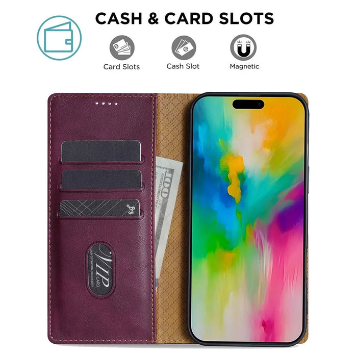 N.BEKUS CSJ-001 For iPhone 18 Pro Max / 17 Pro Max Stand Case PU Leather Wallet Phone Cover - Wine Red - 3