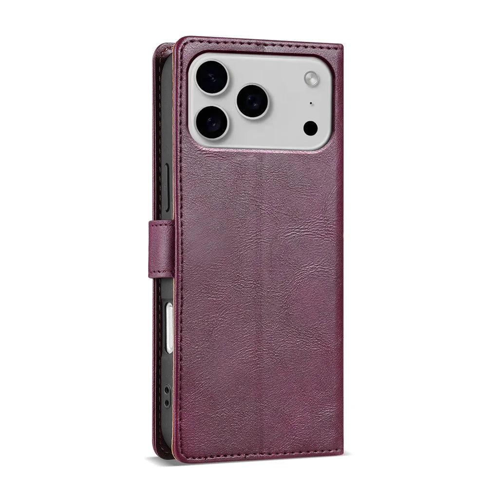 N.BEKUS CSJ-001 For iPhone 18 Pro Max / 17 Pro Max Stand Case PU Leather Wallet Phone Cover - Wine Red - 6