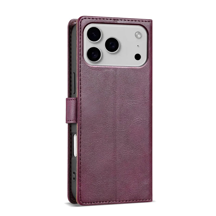 N.BEKUS CSJ-001 For iPhone 18 Pro Max / 17 Pro Max Stand Case PU Leather Wallet Phone Cover - Wine Red - 6