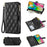 For iPhone Air Case Rhombus Stitching Leather Wallet Phone Cover with Long  /  Short Strap - Black - 1