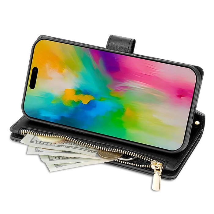 For iPhone Air Case Rhombus Stitching Leather Wallet Phone Cover with Long  /  Short Strap - Black - 2