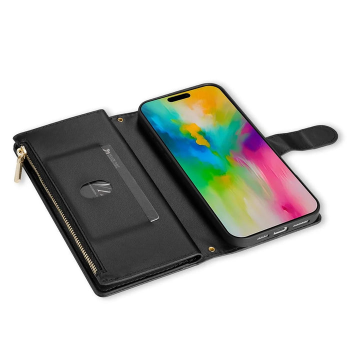 For iPhone Air Case Rhombus Stitching Leather Wallet Phone Cover with Long  /  Short Strap - Black - 4