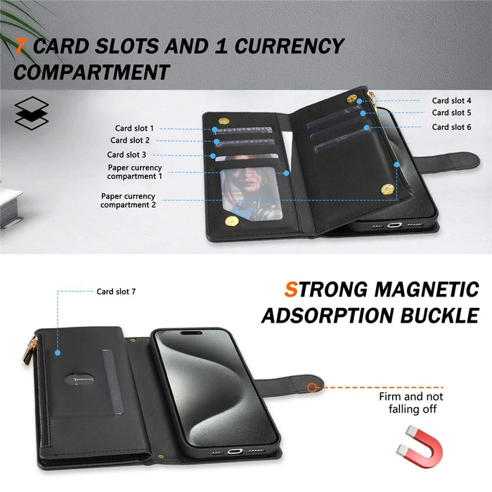 For iPhone Air Case Rhombus Stitching Leather Wallet Phone Cover with Long  /  Short Strap - Black - 7