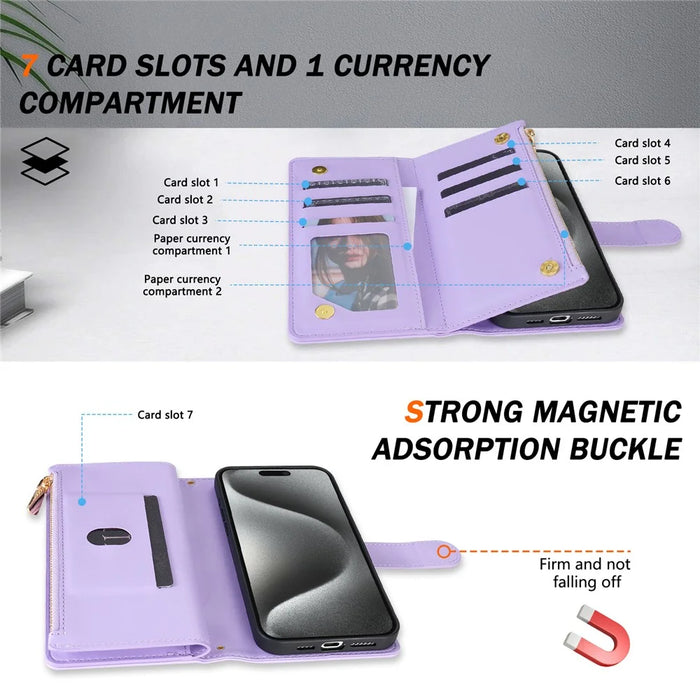 For iPhone 18 Pro / 17 Pro Case Rhombus Stitching Leather Wallet Phone Cover with Long  /  Short Strap - Light Purple - 7