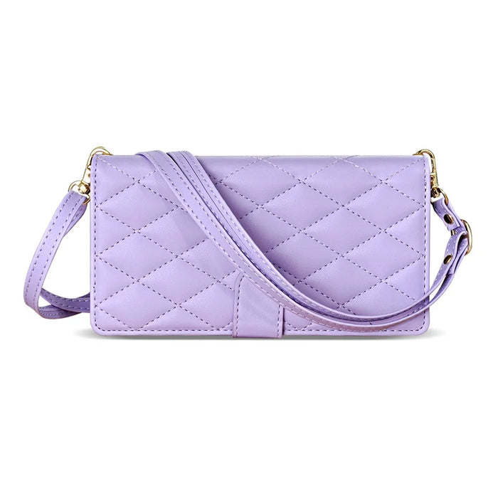 For iPhone 18 Pro Max / 17 Pro Max Case Rhombus Stitching Leather Wallet Phone Cover with Long  /  Short Strap - Light Purple - 5