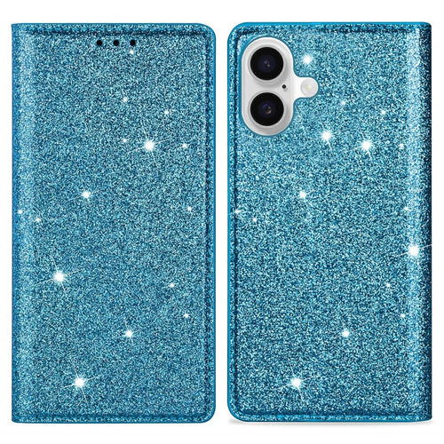 For iPhone 17 Case Glittery PU Leather + TPU Card Slot Phone Cover - Blue - 1