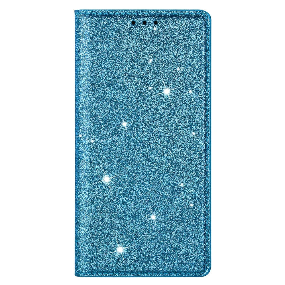 For iPhone 17 Case Glittery PU Leather + TPU Card Slot Phone Cover - Blue - 6