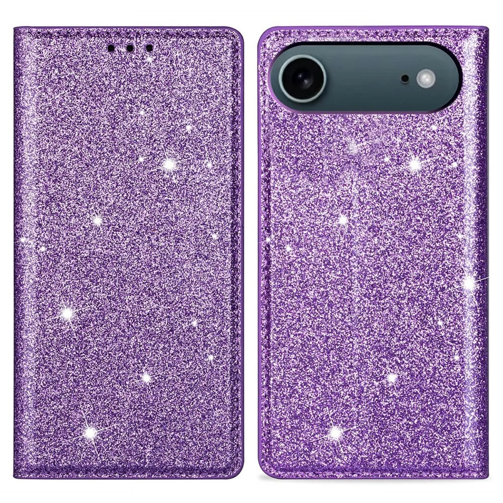 For iPhone Air Case Glittery PU Leather + TPU Card Slot Phone Cover - Purple - 1