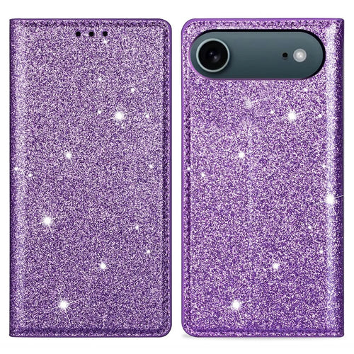 For iPhone Air Case Glittery PU Leather + TPU Card Slot Phone Cover - Purple - 1