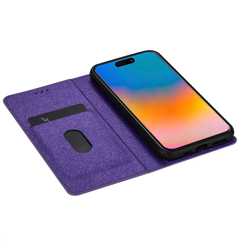 For iPhone Air Case Glittery PU Leather + TPU Card Slot Phone Cover - Purple - 3