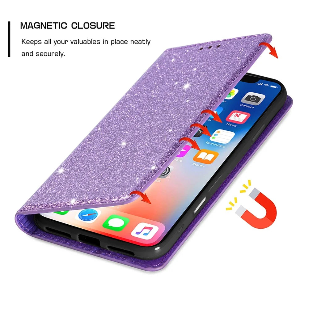 For iPhone Air Case Glittery PU Leather + TPU Card Slot Phone Cover - Purple - 4