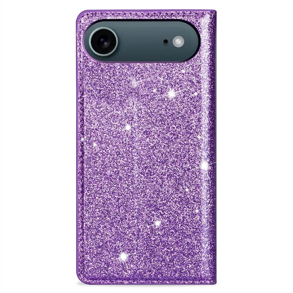 For iPhone Air Case Glittery PU Leather + TPU Card Slot Phone Cover - Purple - 7