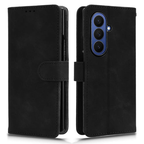 For Samsung Galaxy Z Fold7 5G Leather Case Skin Feel Anti Drop Wallet Flip Phone Cover - Black - 1