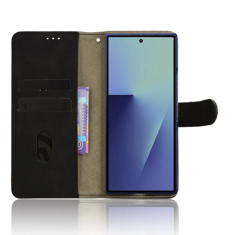 For Samsung Galaxy Z Fold7 5G Leather Case Skin Feel Anti Drop Wallet Flip Phone Cover - Black - 2